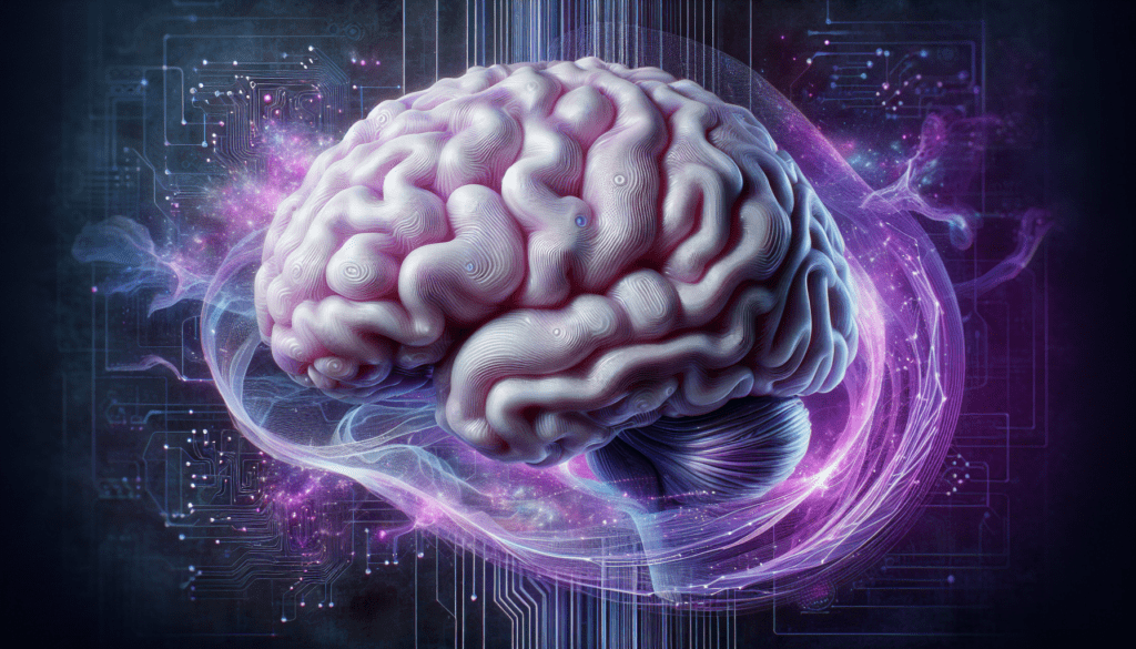 cerveau detaille realiste teinte violette elements abstraits flux donnees code binaire motifs circuits contraste organique synthetique technologie information numerique.jpg