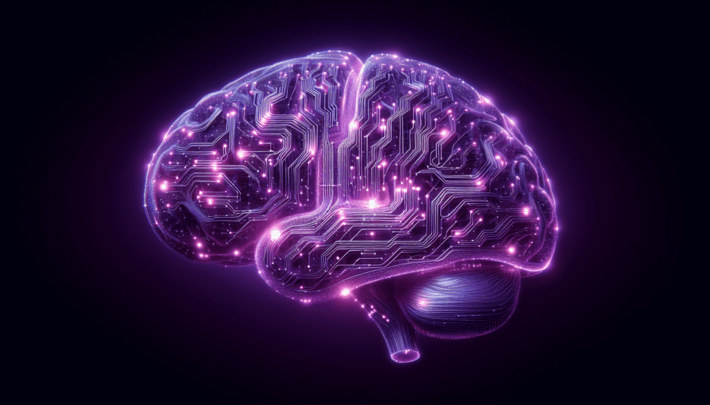 cerveau intelligence artificielle hyperrealiste teinte pourpre circuits electriques lumineux design futuriste technologie avancee.jpg