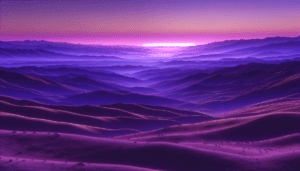 paysage frappant realiste teintes violet lavande collines ondulantes ciel magenta indigo crepuscule ambiance serene contemplative.jpg