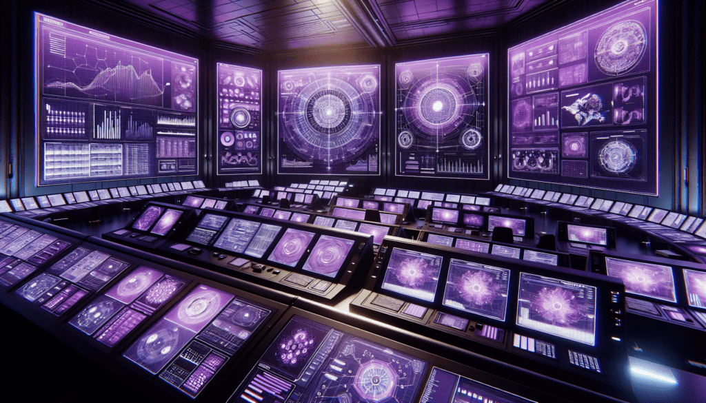 salle de controle violette technologie avancee ecrans organigrammes graphiques donnees complexes illustration realiste haute technologie coordination intense centre commandement operationnel.jpg